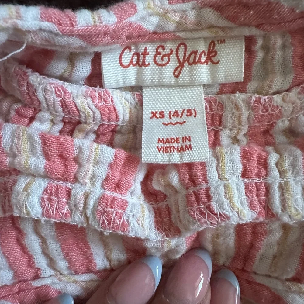 100% Cotton Size 4T/5TCat & Jack Pink and White Striped Dress
